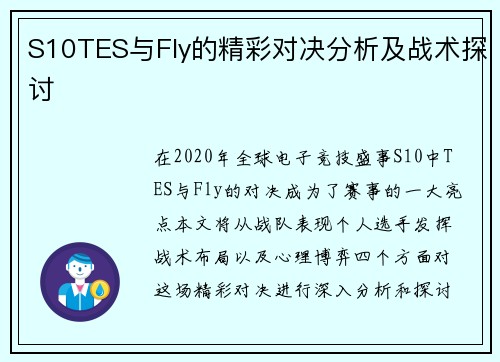 S10TES与Fly的精彩对决分析及战术探讨