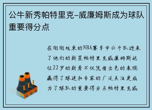 公牛新秀帕特里克-威廉姆斯成为球队重要得分点
