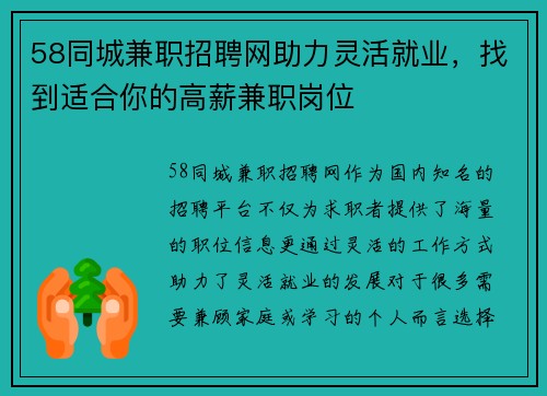 58同城兼职招聘网助力灵活就业，找到适合你的高薪兼职岗位
