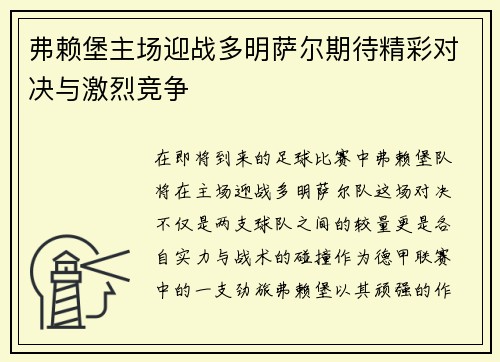 弗赖堡主场迎战多明萨尔期待精彩对决与激烈竞争